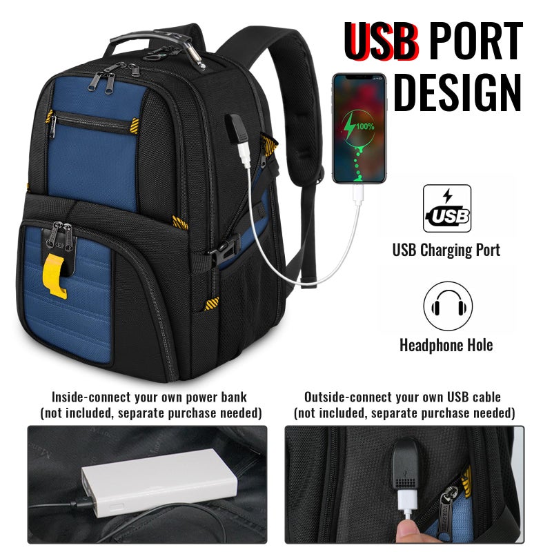 YOREPEK Travel Backpack, Extra Large 50L Laptop Backpacks for Men Women, Water Resistant College Backpack Airline Approved Business Bag with USB Charging Port Fits 17 Inch Computer, Roy Blue - Image 3